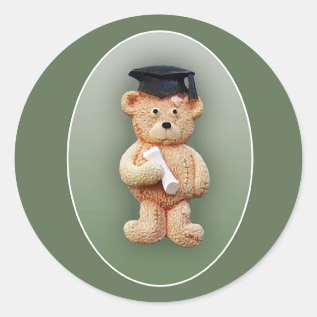 Graduation Teddy Bear Classic Round Sticker (Front)