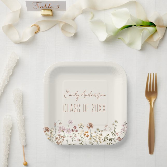 Graduation Terracotta Wildflower Boho Grad Paper Plate (Wedding)