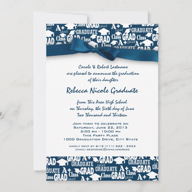 Graduation Text Pattern with Bow Invitation (Front)
