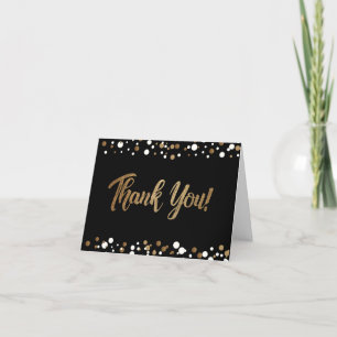 Graduation Thank you Black and Gold White Confetti Card