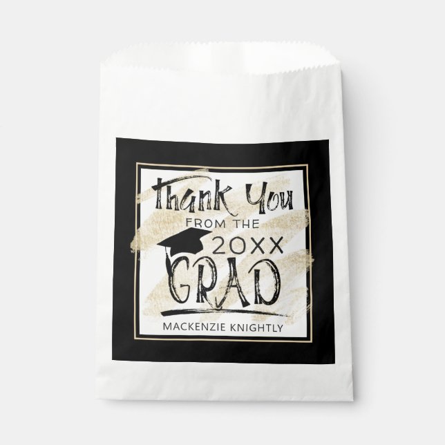 Graduation Thank You Black Gold Hand Lettered Favour Bag (Front)