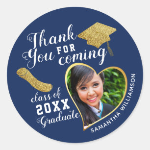 Graduation Thank You Blue White Gold Class 2026 Classic Round Sticker