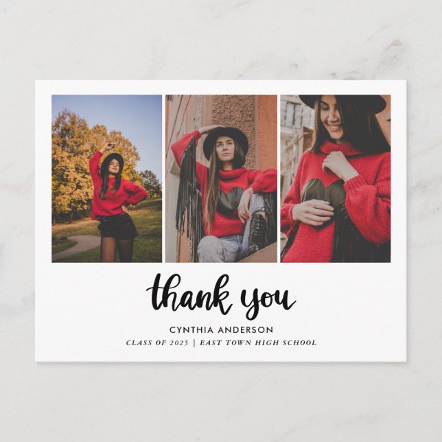 Graduation Thank You Bold Script Photo Collage Postcard (Front)