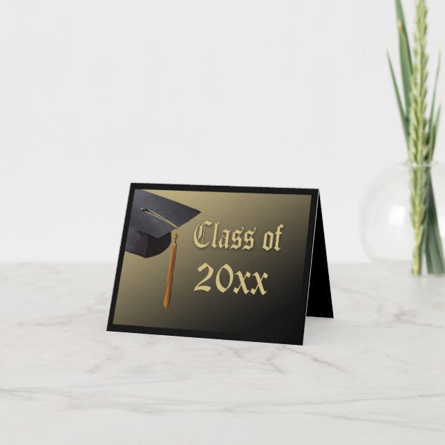 Graduation Thank You Card, Black and Gold Cap Card (Front)