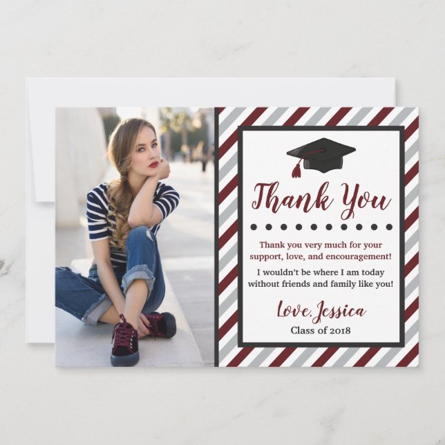 Graduation Thank You Card with Photo | Maroon (Front)