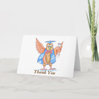 Graduation Thank You - Cartoon Owl in Cap and Gown Card