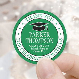 Graduation Thank You Elegant Green White and Black Classic Round Sticker