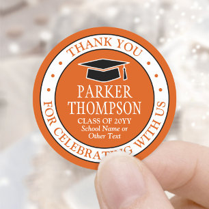 Graduation Thank You Elegant Orange Black & White Classic Round Sticker