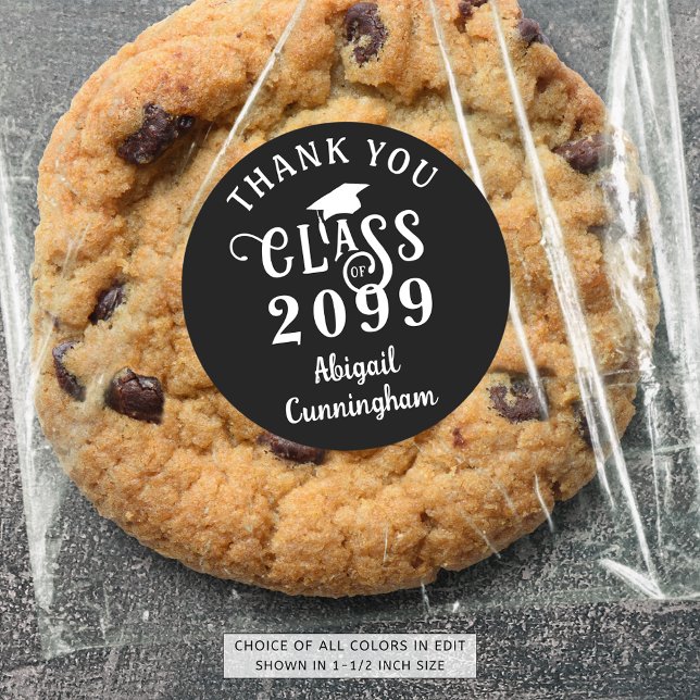 Graduation Thank You Fancy Class Year Script Name Classic Round Sticker (Creator Uploaded)