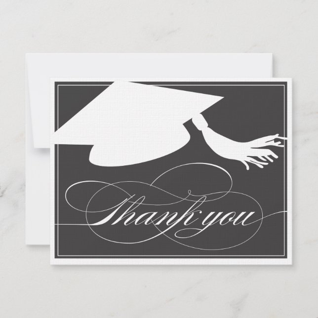 Graduation Thank You Flat Note Card | Black (Front)