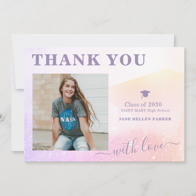 Graduation thank you girly pink PHOTO postcard (Front)