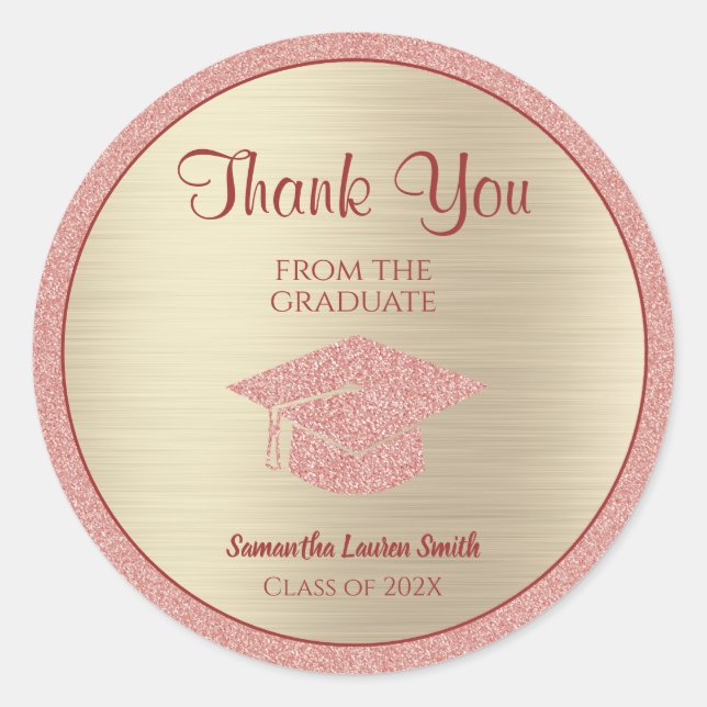 Graduation Thank You Gold Pink Class of 2022 Classic Round Sticker (Front)