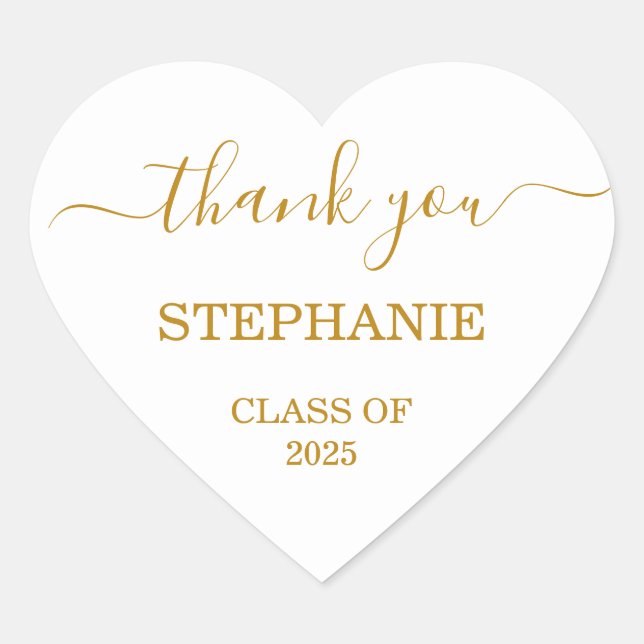 Graduation Thank You Gold Script Heart Sticker (Front)