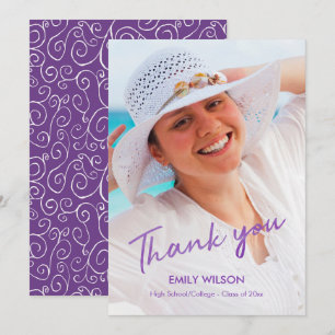 Graduation Thank You Grad Photo Violet Pattern Announcement