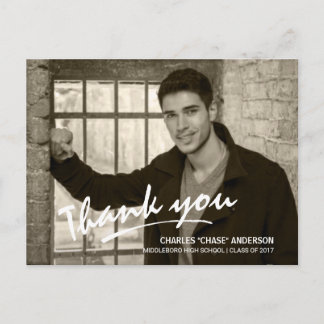 Graduation Thank You Handwritten Brush Script Postcard