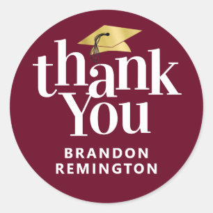 Graduation THANK YOU Maroon Gold Classic Round Sticker
