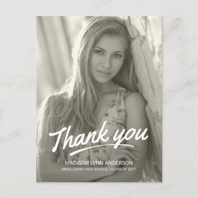 Graduation Thank You Modern Handwritten Script Postcard (Front)