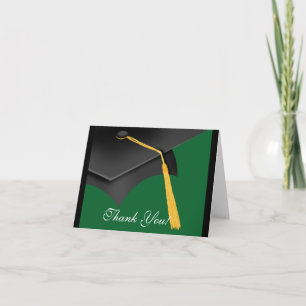 Graduation Thank You Note Card Black Green Cap