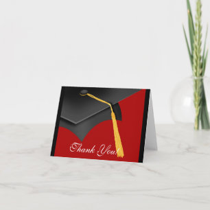 Graduation Thank You Note Card Black Red Grad Cap