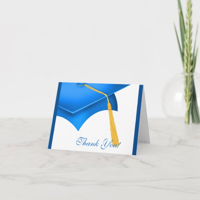 Graduation Thank You Note Card White Blue Grad Cap (Front)