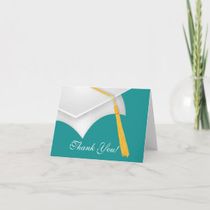 Graduation Thank You Note Card white Blue Grad Cap
