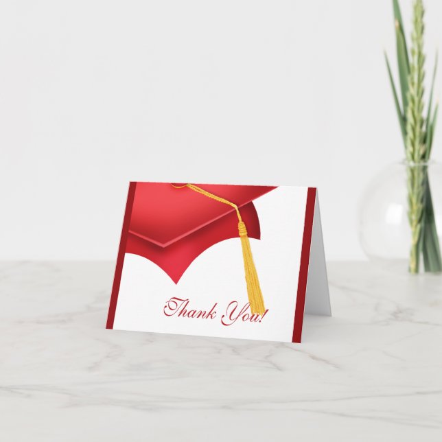 Graduation Thank You Note Card white Red Grad Cap (Front)