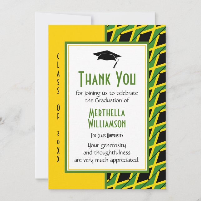 GRADUATION THANK YOU Personalised JAMAICA Card (Front)