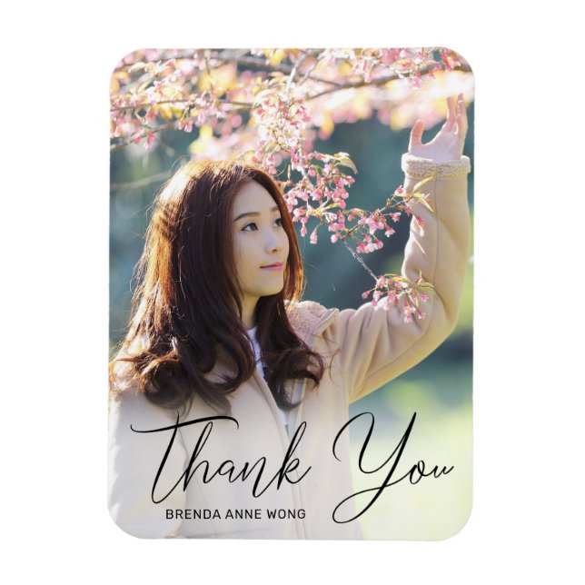Graduation Thank You Photo Modern Black Script Magnet (Vertical)