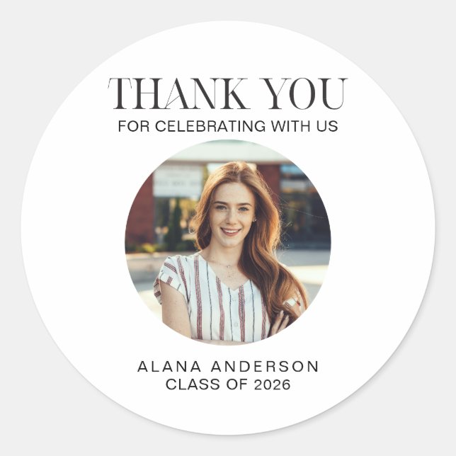 Graduation Thank you Photo Modern Class Classic Round Sticker (Front)