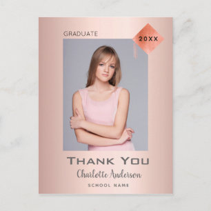 Graduation thank you photo rose gold modern postcard