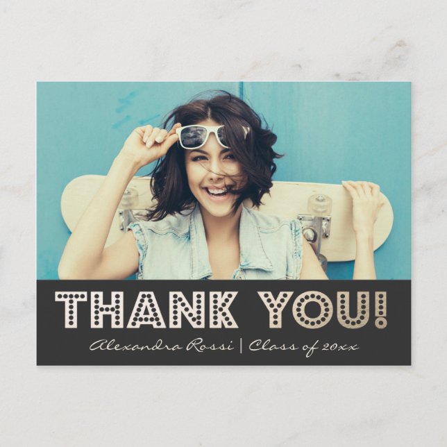 Graduation Thank You Postcard | Gold (Front)