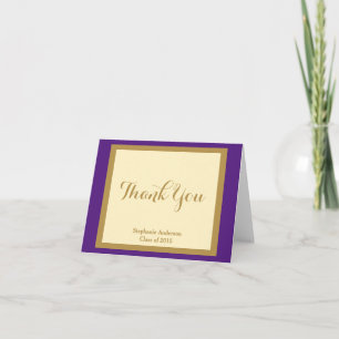 Graduation Thank You, Purple & Gold Personalised Thank You Card