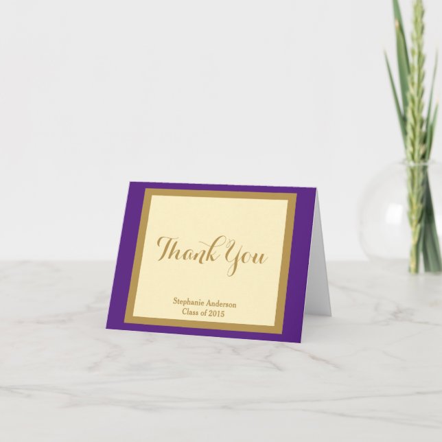 Graduation Thank You, Purple & Gold Personalised You Card (Front)