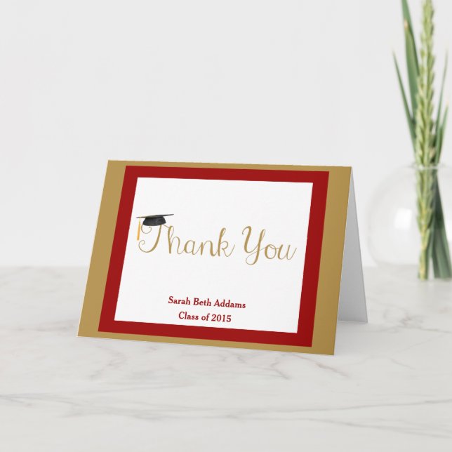 Graduation Thank You, Red & Gold, Add Name/Year Thank You Card (Front)