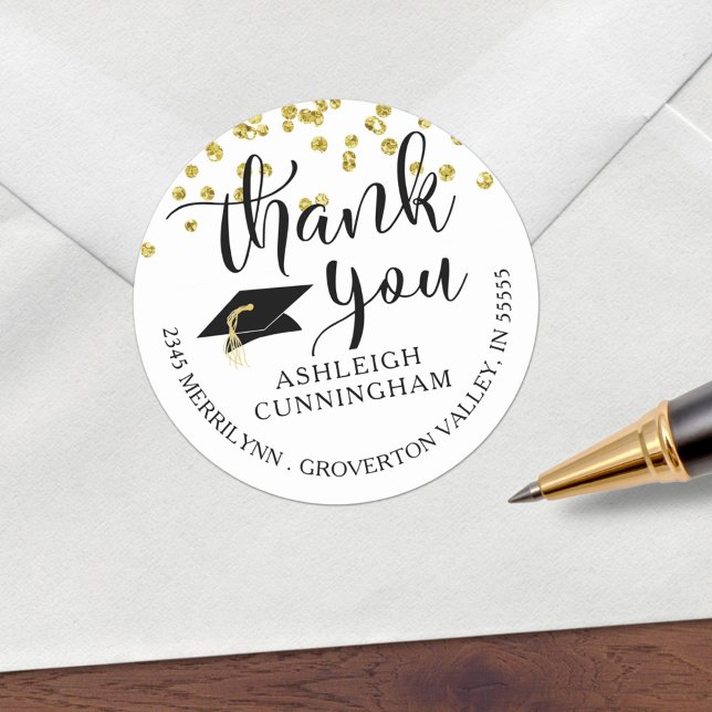 Graduation Thank You Script Return Address Classic Round Sticker (Creator Uploaded)