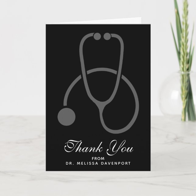 Graduation Thank You Stylish Grey Stethoscope Card (Front)