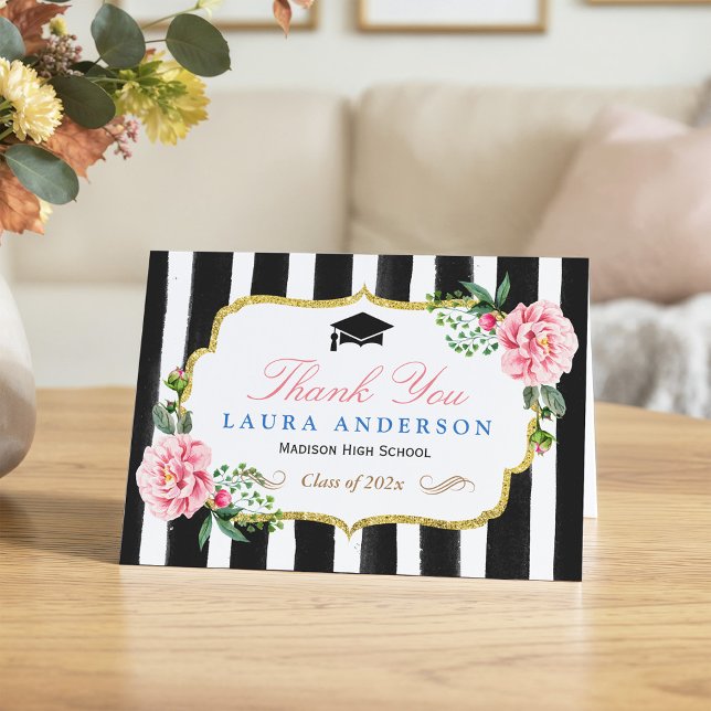 Graduation Thank You Watercolor Floral Stripes (Creator Uploaded)