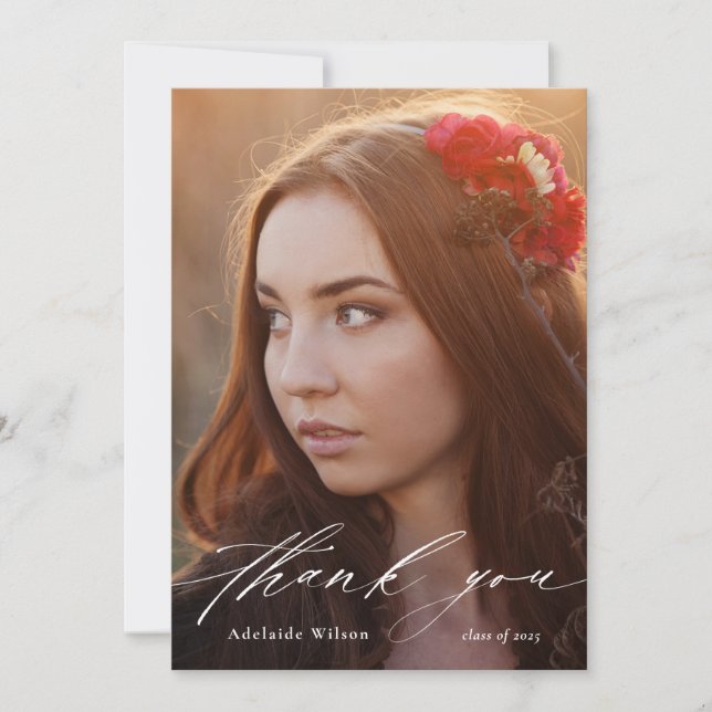 Graduation Thank You with Photo & White Overlay Card (Front)
