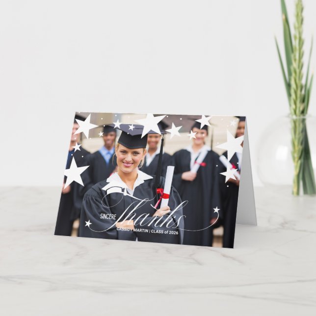 Graduation Thank You with Stars and Grad's Photo Card (Front)