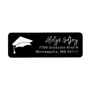 Graduation Theme Grad Cap Doodle Black Return Address Label
