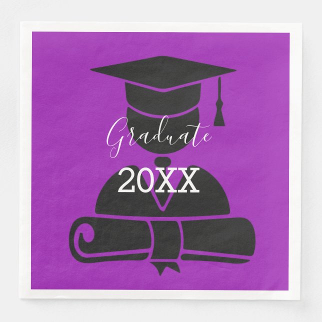 Graduation Theme Violet Paper Napkin (Front)