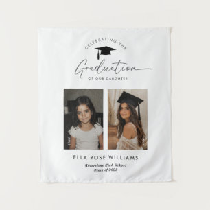 Graduation Then and Now Girl 2 Photo Welcome Tapestry