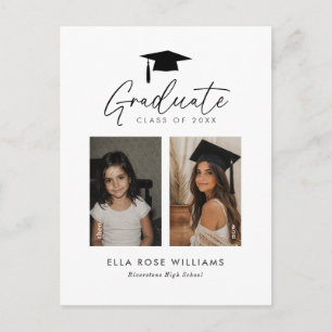 Graduation Then and Now Girl Photo Announcement Postcard