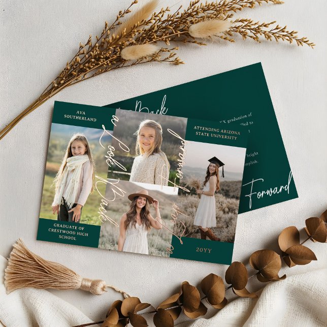 Graduation Then & Now Photo Collage Announcement (Graduation Then & Now Photo Collage Green Announcement)