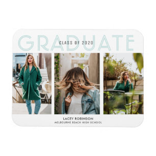 Graduation Three Photo Collage Announcement Magnet