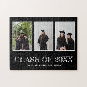 Graduation Three Photo Collage Congratulations Jigsaw Puzzle