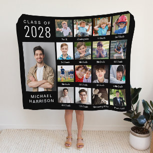 Graduation Through The Years 17 Photo Black Fleece Blanket