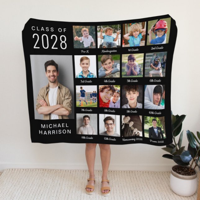 Graduation Through The Years 17 Photo Black Fleece Blanket (Creator Uploaded)