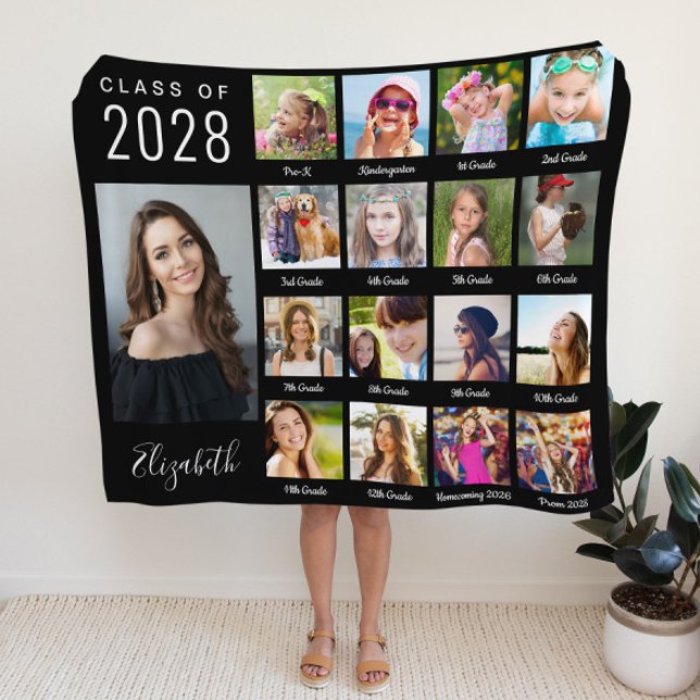 Graduation Through The Years 17 Photo Script Black Fleece Blanket (Creator Uploaded)