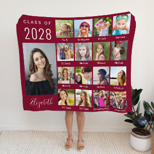 Graduation Through The Years 17 Photos Burgundy Sherpa Blanket